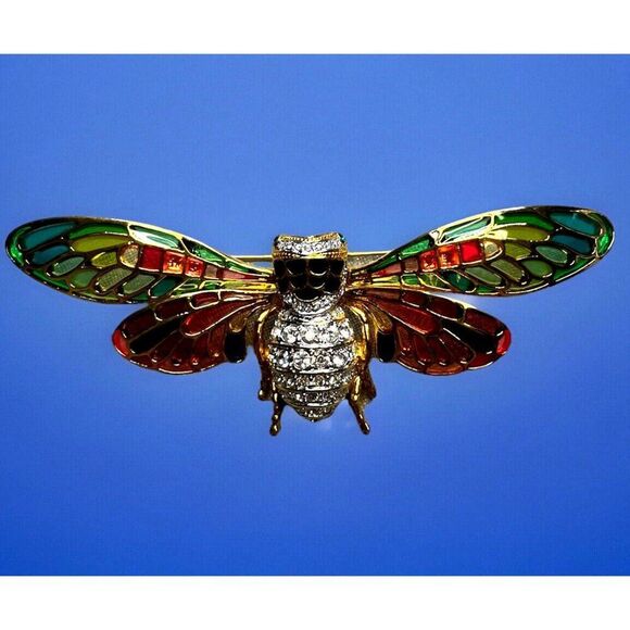 Joan Rivers Jewelry - Vintage Joan Rivers Plique A Jour Stain Glass Enamel Crystal Cicada Bug Brooch
